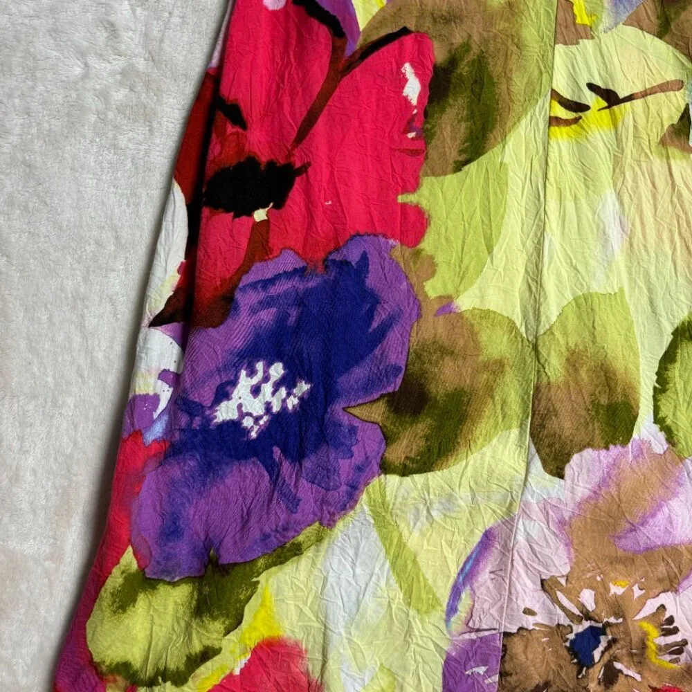 Jams World Womens Midi Dress Medium Floral‎ Splash Colorful Art to Wear Hawaii